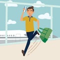 Man with bag late for the plane