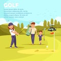 Man with Bag Leading Son to Play Golf. Leisure Royalty Free Stock Photo