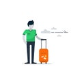 Man with baggage at the airport waiting flight Royalty Free Stock Photo