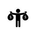 Man with bags of money in hands icon isolated on white background. Vector EPS 10 Royalty Free Stock Photo