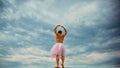 Man in ballerina skirt outdoor. Crazy ballerina. drag queen. Man dancing in tutu in ballet studio. Funny man freak Royalty Free Stock Photo