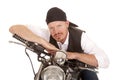 Man bandana motorcycle arms on handlebars