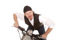 Man bandana motorcycle lean forward slight smile