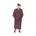 Man Bandit or Gangster of Old London Standing Wearing Overcoat and Peaked Flat Cap Vector Illustration Royalty Free Stock Photo