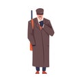 Man Bandit or Gangster of Old London Wearing Overcoat and Peaked Flat Cap Vector Illustration Royalty Free Stock Photo