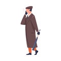 Man Bandit or Gangster of Old London Wearing Overcoat and Peaked Flat Cap Vector Illustration Royalty Free Stock Photo