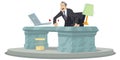 Man bangs his fist on table in rage. Angry businessman. Politician shouts at laptop. Illustration for internet and mobile website