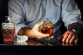 The man at the bar drinking brandy Royalty Free Stock Photo