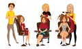 Man Barber and Woman Hairdresser Cutting and Doing Hair Vector Illustration Set Royalty Free Stock Photo