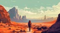 travel man landscape desert journey hike trek adventure wilderness walking backpack. Generative AI.