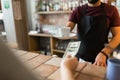 Man or bartender serving customer at coffee shop Royalty Free Stock Photo