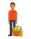 man with basket filled pineapple Royalty Free Stock Photo