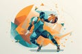 Man basketball player with a ball in his hands plays basketball, geometric illustration. Generative AI