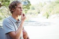 Man with basketball whistling Royalty Free Stock Photo