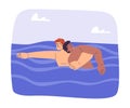 Man Beach Lifeguard Character Swimming with Guy Drowning in Water Vector Illustration