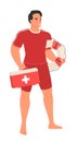 Man beach lifeguard wearing red swimsuit vector illustration Royalty Free Stock Photo