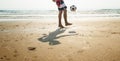 Man Beach Summer Holiday Vacation Football Concept