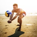 Man Beach Summer Holiday Vacation Volleyball Concept Royalty Free Stock Photo