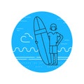 Man on the beach with surf board standing