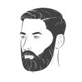 Man with beard. Barbershop trimming bearded hipster hairstyle. Stylish haircut. Man face portrait turns three-quarter