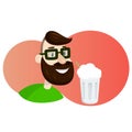 Man with beard in the form of hop vector illustration. Milk shake ads Royalty Free Stock Photo