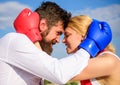 Man beard and girl cuddle happy after fight. Family life happiness and relation problems. Reconciliation and compromise Royalty Free Stock Photo