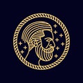 Man beard head circle monoline vector illustration