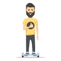 Man with beard on hoverboard Royalty Free Stock Photo