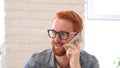 Man with Beard and Red Hairs Talking on Phone, Discussion, Portrait Royalty Free Stock Photo