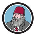 Man With Beard Wearing Fez Hat Circle Cartoon