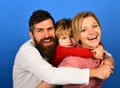 Man with beard, woman and son happy together