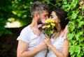 Man bearded hipster kisses girlfriend. Secret romantic kiss. Moment of intimacy. Couple love romantic date nature Royalty Free Stock Photo