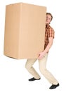 Man bears the big heavy cardboard box Royalty Free Stock Photo