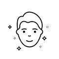 Man with Beauty Face Skin Line Icon. Healthy, Fresh Male Face with Clean Skin Linear Pictogram. Facial Skincare, Hygiene