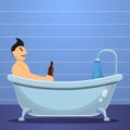 Man beer bathtub concept banner, cartoon style