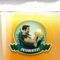 Man and beer glass with legend tracery design