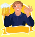 Man with beer ribbon vector