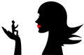 Man begging woman silhouette humor illustration