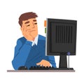 Man Being Bored with His Job, Lazy Businessman Working with Computer Procrastinating at Workplace, Unmotivated or Royalty Free Stock Photo