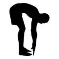 Man Bends Down Sportsman Doing Exercises Sport Action Male Workout Silhouette Side View Icon Black Color Illustration
