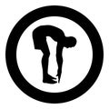 Man bends down Sportsman doing exercises Sport action male Workout silhouette side view icon black color illustration in circle