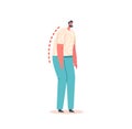 Man with Bent Spine and Head Tilt. Male Character Wrong Standing Position, Bad Back Posture. Spinal Health Curvature