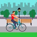 Man on Bicycle on City street. Cyclist in the city. Flat illustration.