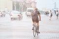 Man on the bicycle in the city street