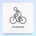 Man on bicycle. Cycling race in triathlon thin line icon. Modern vector illustration Royalty Free Stock Photo