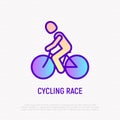 Man on bicycle. Cycling race in triathlon thin line icon. Modern vector illustration