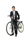 Man with bicycle and helmed Royalty Free Stock Photo