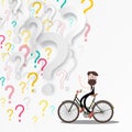 Man on bicycle with question marks on background Royalty Free Stock Photo