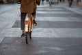 A man on a Bicycle, urban eco-friendly transport. Free space on the right