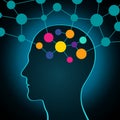 Man and big data, communication, contacts, business. A global network in head. Flat design